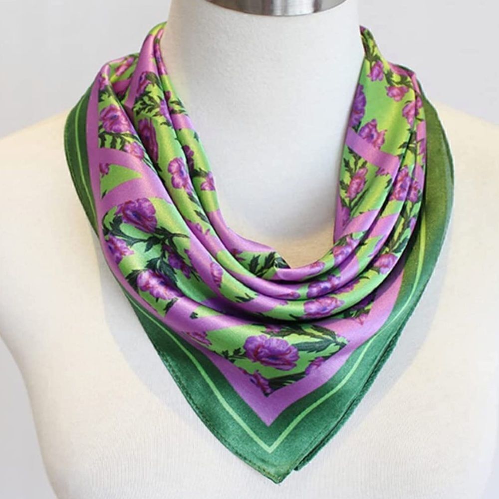 Purple Flower Mulberry Silk Neck Scarf - Picture 4 of 4